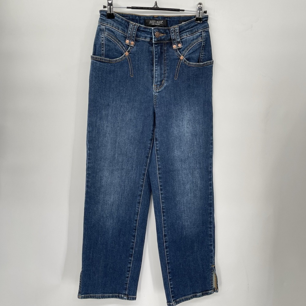 Judy Blue 25 Straight Leg Jeans Womens Blue High Rise Side Slit Stretch Denim